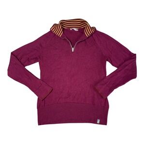Smartwool Quarter Zip Sweater Womens M Burgundy Excellent Merino Wool Striped